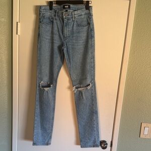 PAIGE Lennox Ogden Deconstructed Light Blue Distressed Skinny Jeans